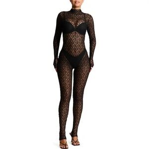 Naked Wardrobe Black Lace Jumpsuit